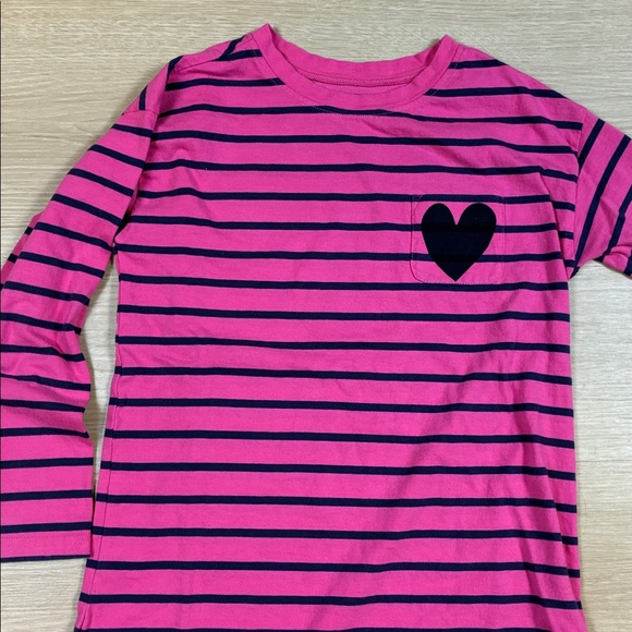 Primary Pink and Navy Striped Long Sleeve Tunic Top Tee 6/7 100% Cotton - Picture 3 of 6